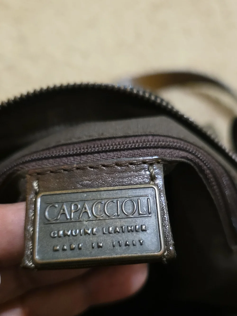 Capaccioli Classic Brown Leather Crossbody Bag with Stud Detail